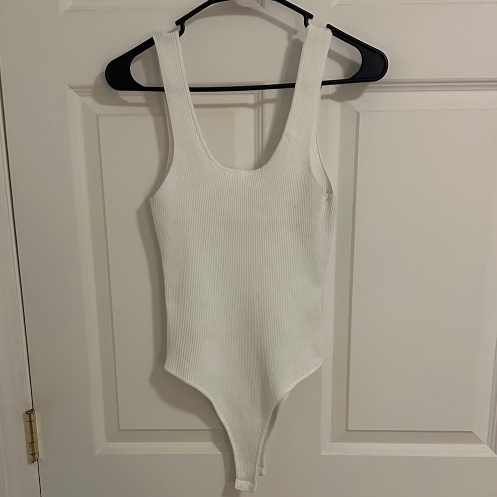 Elegant White Ribbed Bodysuit for Women